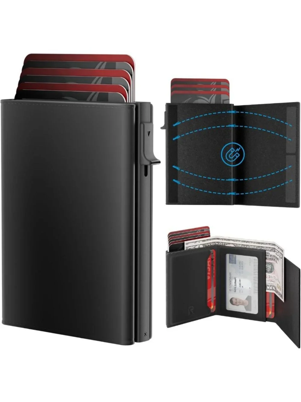 Slim RFID Blocking Wallet for Men - Minimalist Pop Up Card Holder, Leather